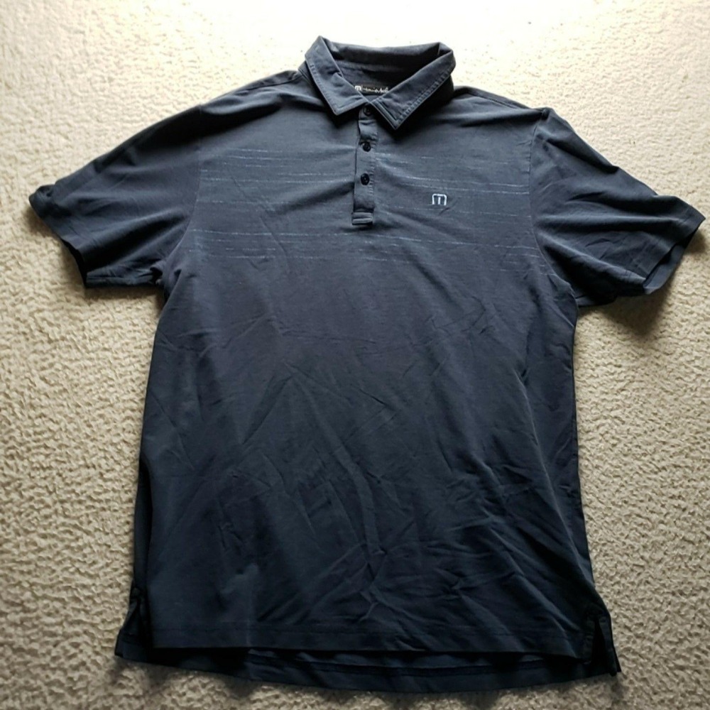 TravisMathew Golf Polo Shirt Mens L Blue Solid Pima Cotton Stretch Knit Top